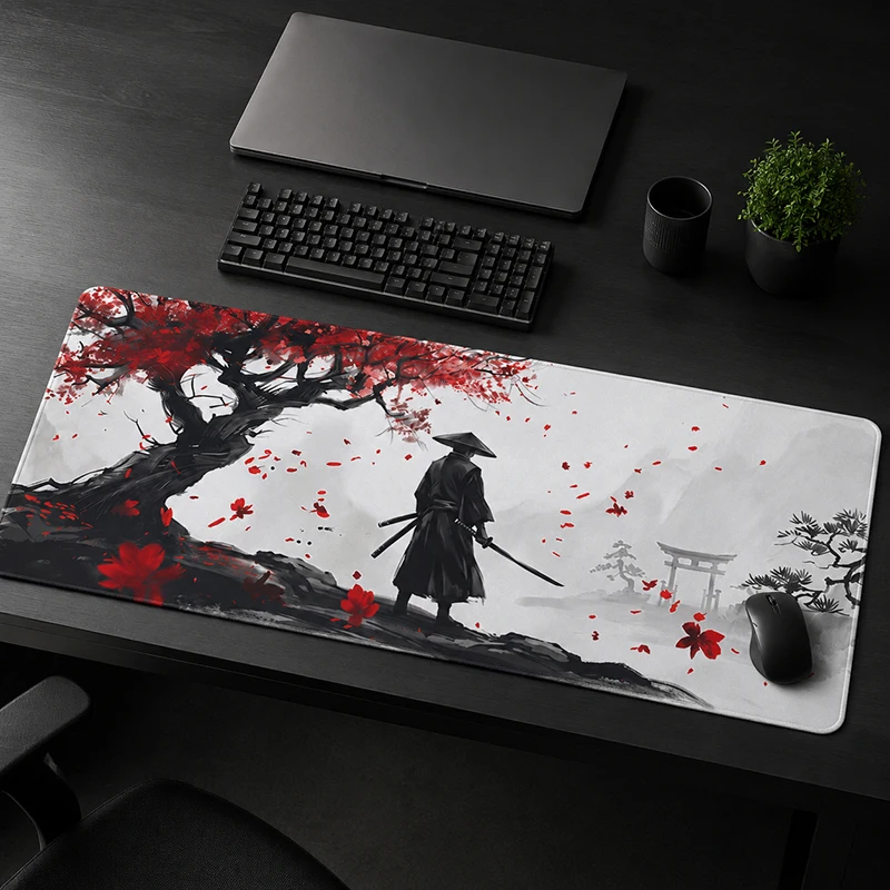 Mouse Pad Samurai under Red Maple Gamer XL Large HD Mousepad XXL Desk Mats MousePads Soft Natural Rubber Computer Table Mat