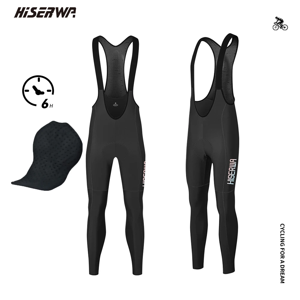 

HISERWA Men Cycling Long Pant High Quality Winter Road Bicycle Tight Pro Ride Cycling Bib Pant Bike Trouser Black Ciclismo