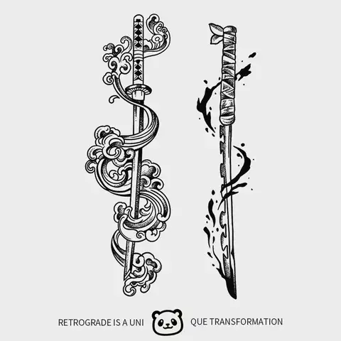 Kräutersaft Anhaltende Fake Tattoo Wasserdicht Temporäre Tätowierung Japanische Anime Samurai Schwert Katana Tatoo Arm Kunst Aufkleber Tatuaje