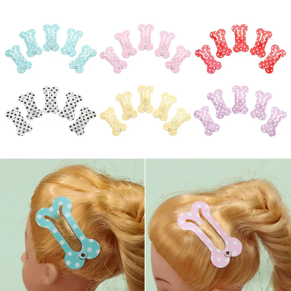 5PCS Bone Shaped Polka Dot Pattern Mini Metal Hair Clip for 1/6 1/12 BJD Doll Tiny Headwear 2.5cm Hairpin DIY Doll Accessories