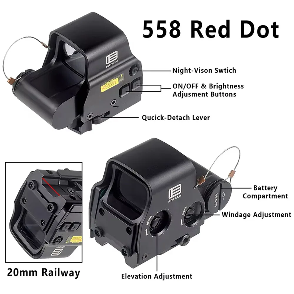 Eotech Holographic Red Dot Sight 558 551 552 553 G33 G43 G45 Sight Fixed 3X 5X Magnifier Riflescopes 20mm Rail Optics Scope view 4