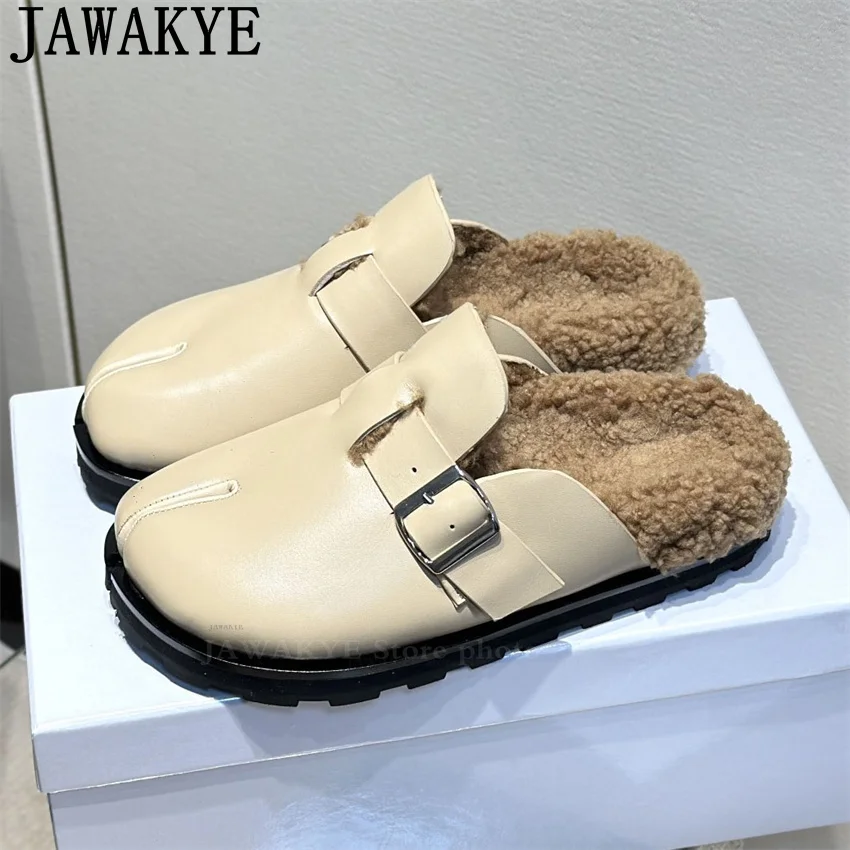 Pantofole in pelliccia con punta tonda divisa donna 2025 inverno caldo moda casual ciabatte pantofole donna mocassini in lana scarpe zapatos mujer