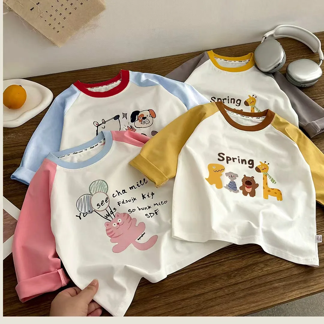 Children's T-shirt Cotton Boys' Top Long Sleeved Clothes Cartoon Girls Spring Kids Clothing Casual Girl Boy Bottoming Shirt