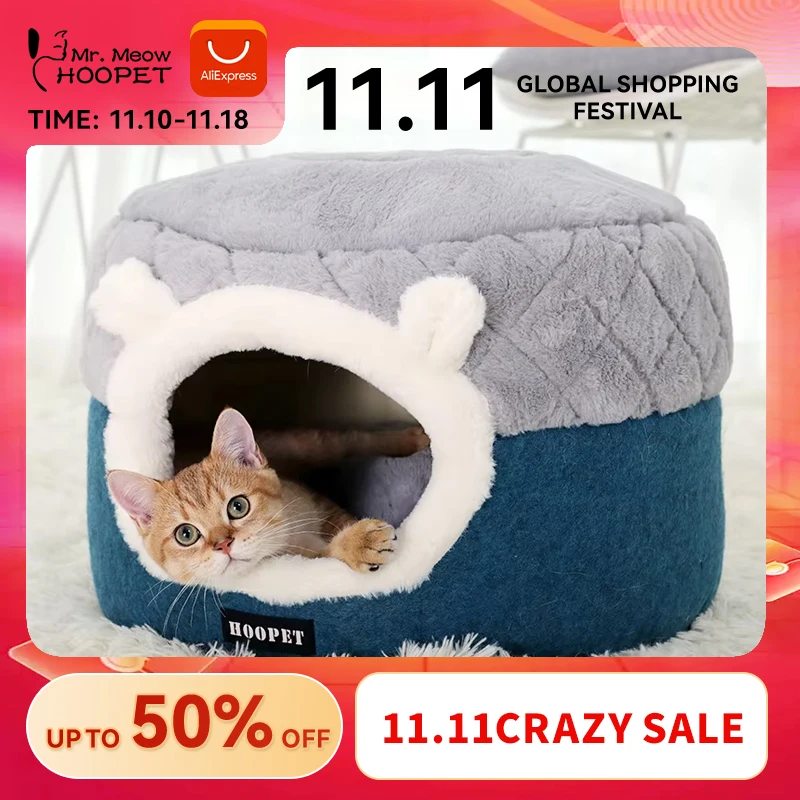 Hoopet Pet Cat Basket Bed Cat House Warm Cave Kennel for Dog Puppy Home Sleeping Kennel Teddy Comfortable House Cat Bed