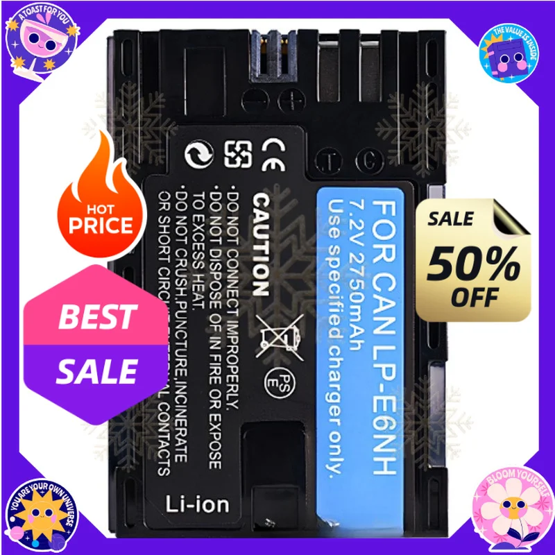 SWZY 7.4V 2750mAh LP-E6NH Battery Fully Decoded for Canon LP-E6 5D Mark III 7D M II EOS R5 R6 5DS, 5DS R, 6D, 6D 80D, 90D