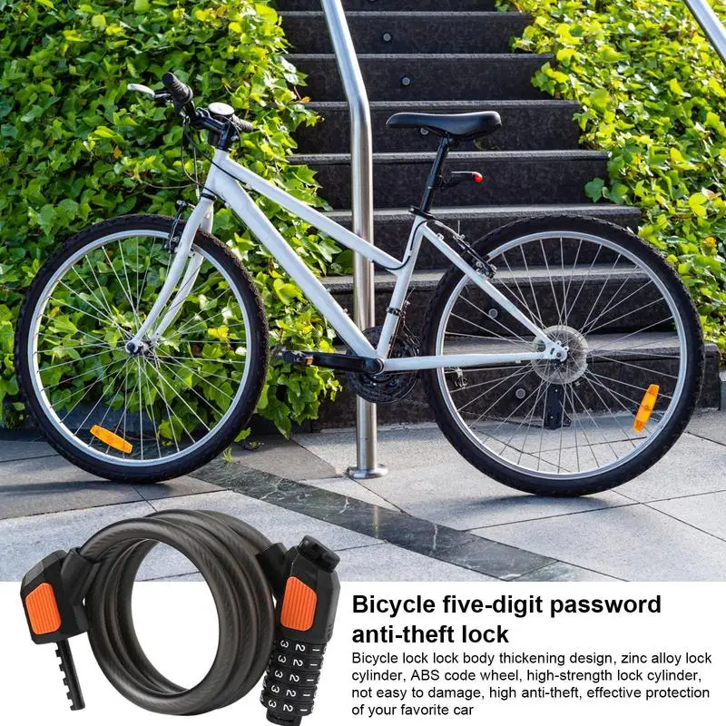 Bikes Lock Cable 5-Digit Resettable Combination Coiling Bicycle Lock High Security Coiling Bicycle Lock Resettable Combination