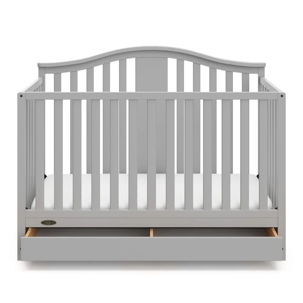 

Solano 4-in-1 Convertible Crib with Drawer (Pebble Gray) – GREENGUARD Gold Certified, Crib