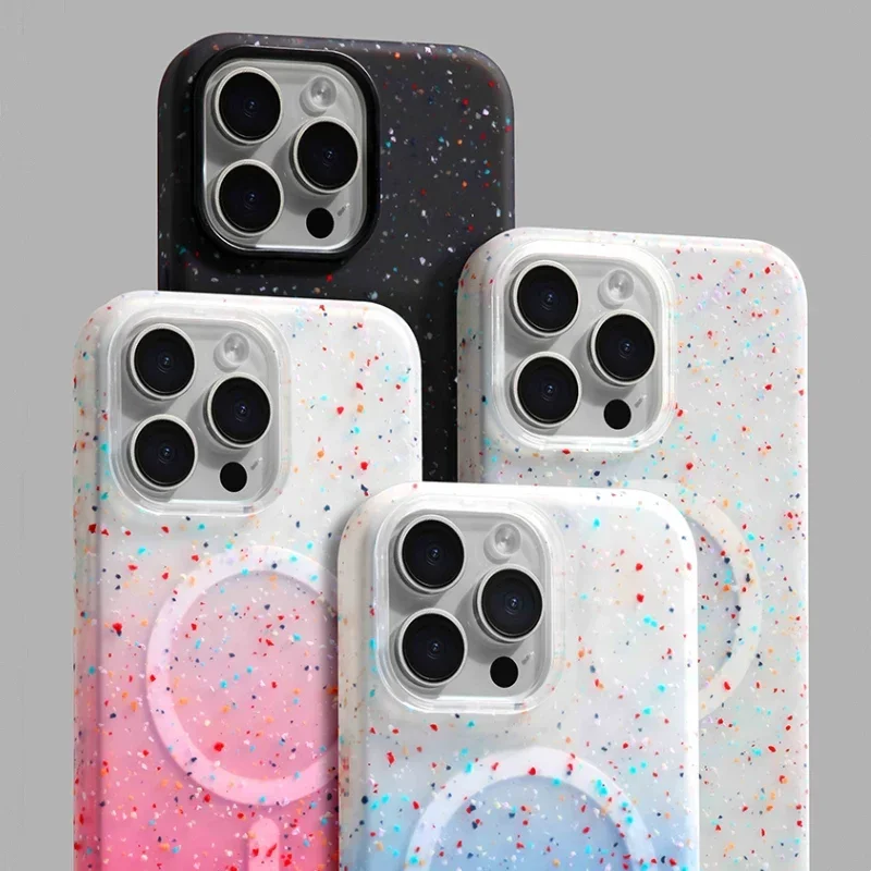 Translucent Art Ink Dots Wireless Charging MagSafe For iPhone case 15 14 15pro Max 15 pro Soft Silicone Shockproof color Cover