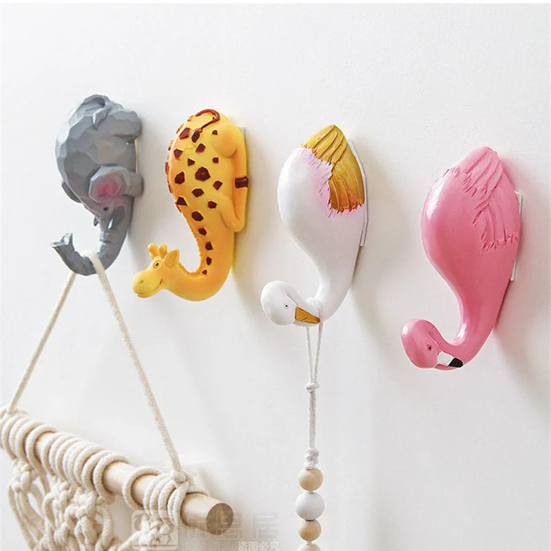 Kawaii Flamingo Hanging Wall Hook Resin Cartoon Cute Decorative Key Holder Coat Hanger Aesthetic Room Decor Nursery Decoration