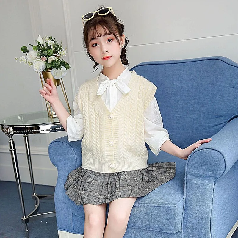 Kids' Knitted Vest Sweater 3-13 Years Spring Autumn Casual Gilet Open Front Jacket Trendy