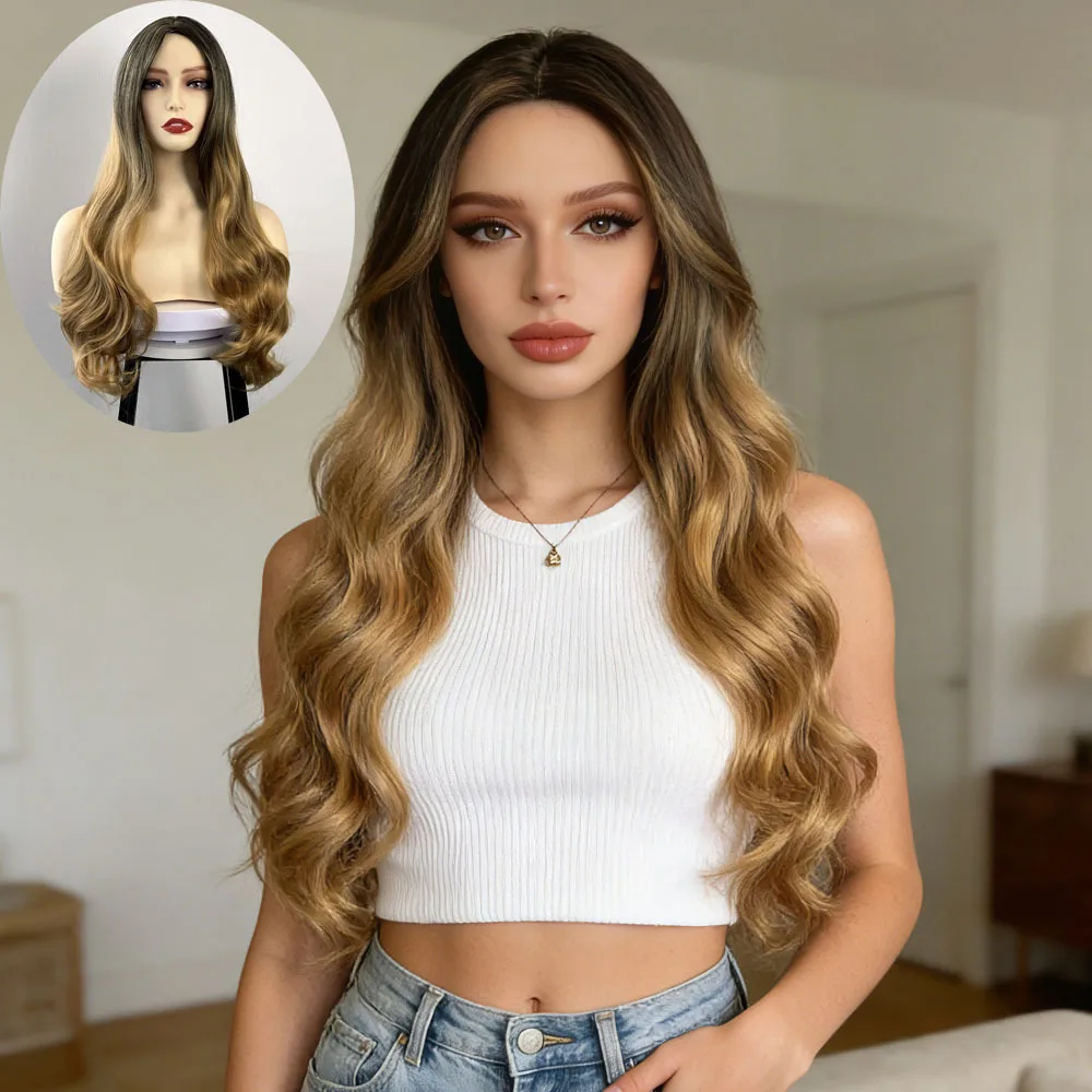 

Wig female long curly hair gradual change color European and American fashion chemical fiber wig