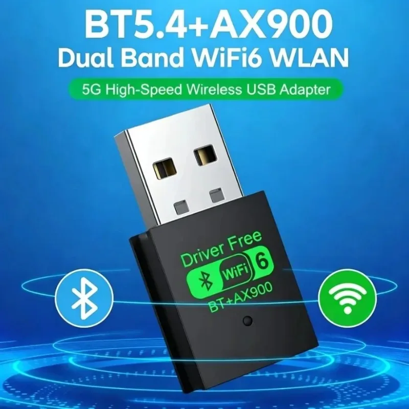 Mini USB Dongle Wifi 6 Network Card BT 5.4 Adapter Receiver 2-in-1 Dongle AX900 Suitable for Laptop PC Dual Band 2.4G/5GHz
