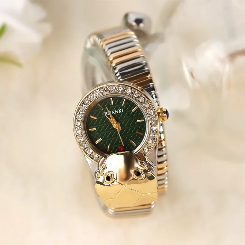 

Women's Snake Quartz Watch Fashion Gradual Opening Band Exquisite Diamond Bracelet Women Wrist Watch Luxury Pointer Scale Clock