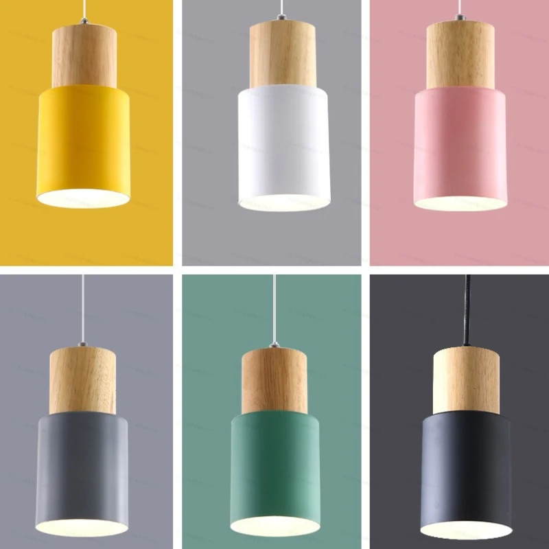 

Nordic Simplicity Creative Macaron Color Wood Pendant Light For LivingRoom Dining Hall Bedroom Bedside Bar Island Entrance Aisle