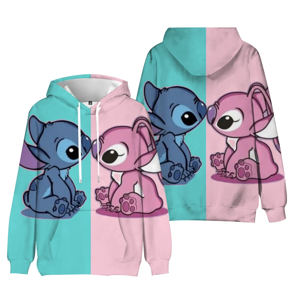 Hoodie Women's O-Neck Y2k Sudaderas Fashion Disney Stitch Lilo Print Hoodies Girl Long Sleeve Pullovers Flower Trend Sweatshirts