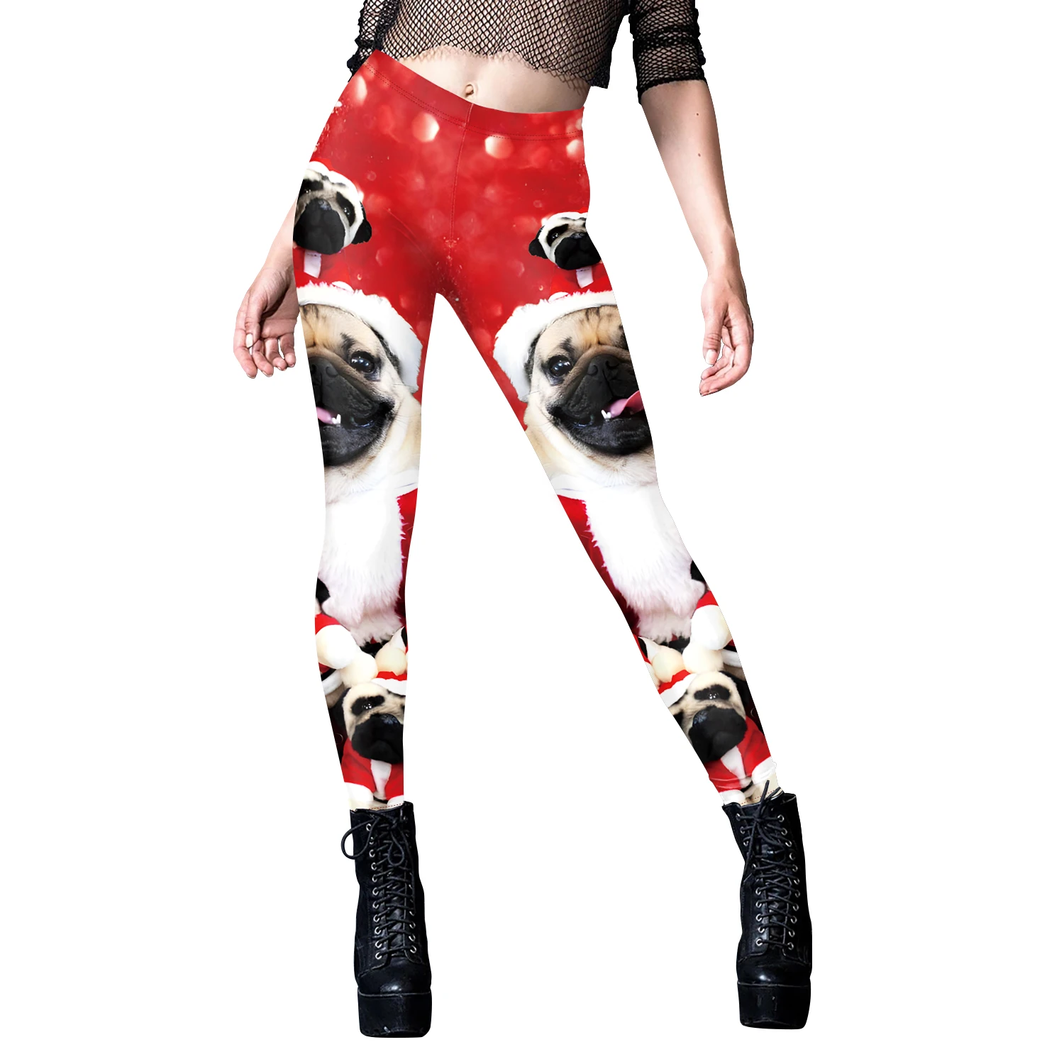 

Funny Christmas 3D Dog Print Soft Stretchy Santa Leggingsfor Women Workout Tights Slim Leggings Parties Proms