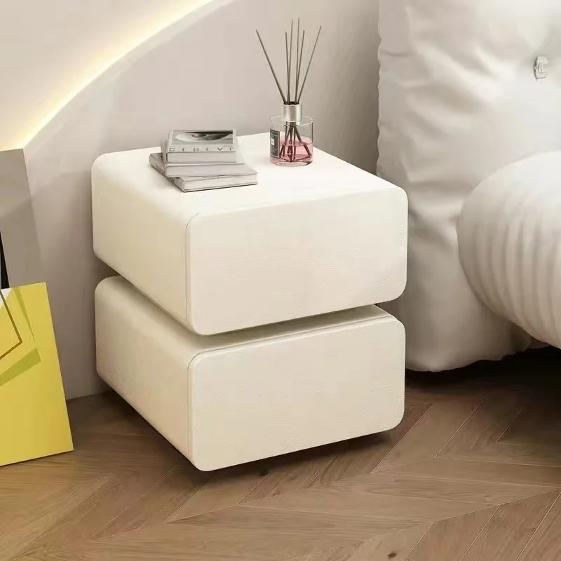 Cream Creativity Nightstands Storage Box Small Space Multifunctional Lock Light Aesthetic Girl Table De Chevet Bedroom Furniture