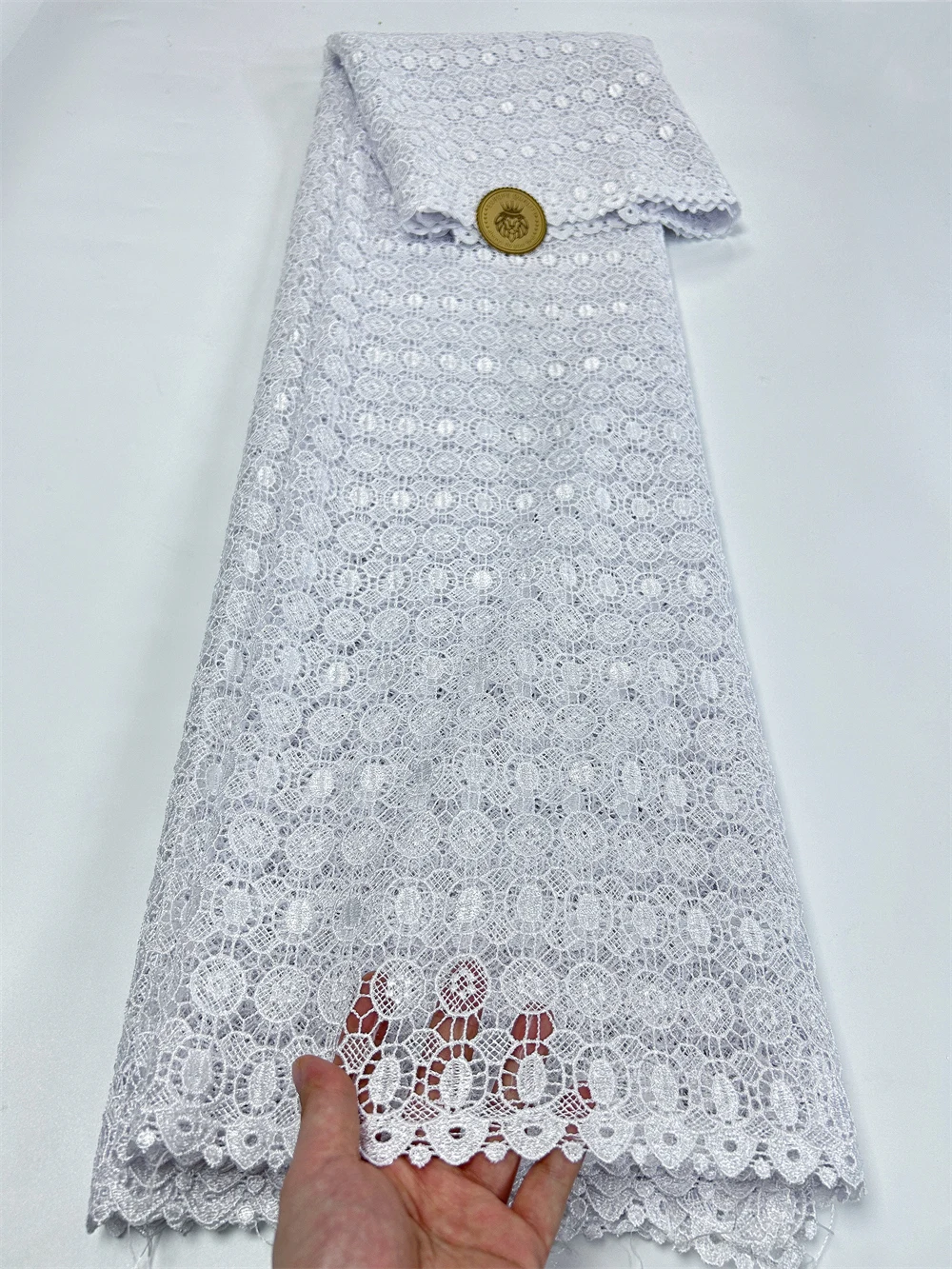 

African Guipure Lace Fabric with Sequins High Quality Nigerian Water Souble Lace Fabric for Sewing Wedding Party Dress Sewing