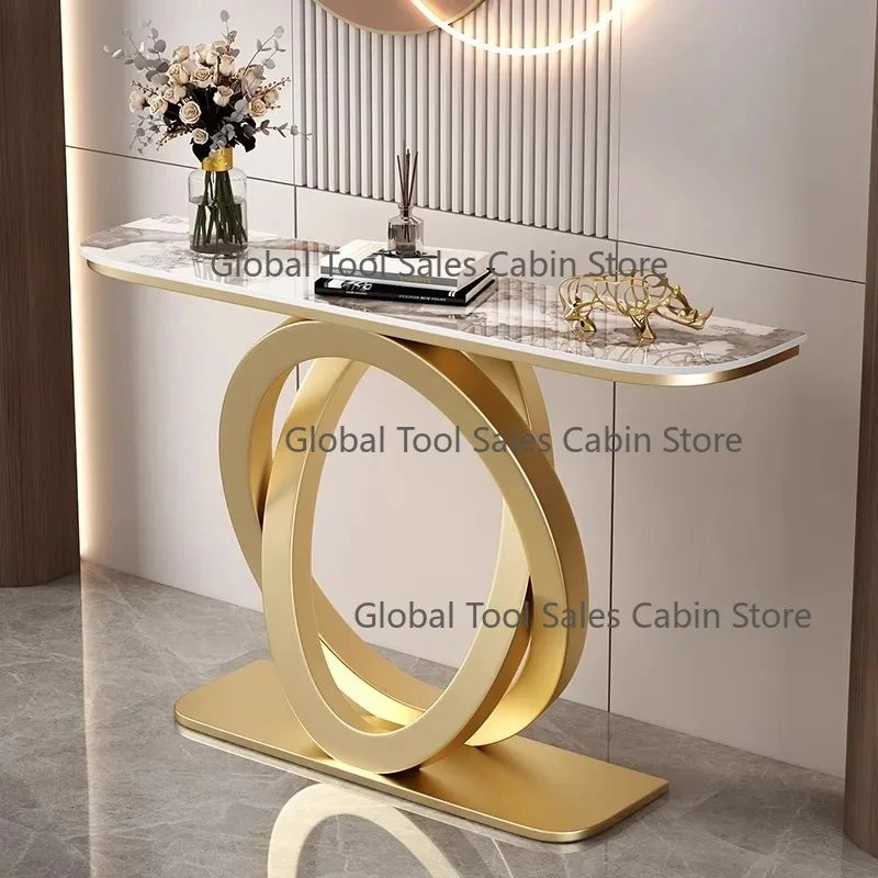 Modern Simple Italian Semicircle Console Table Light  Rock Board Entrance Platform Wall for Living Room Apartment Elegant