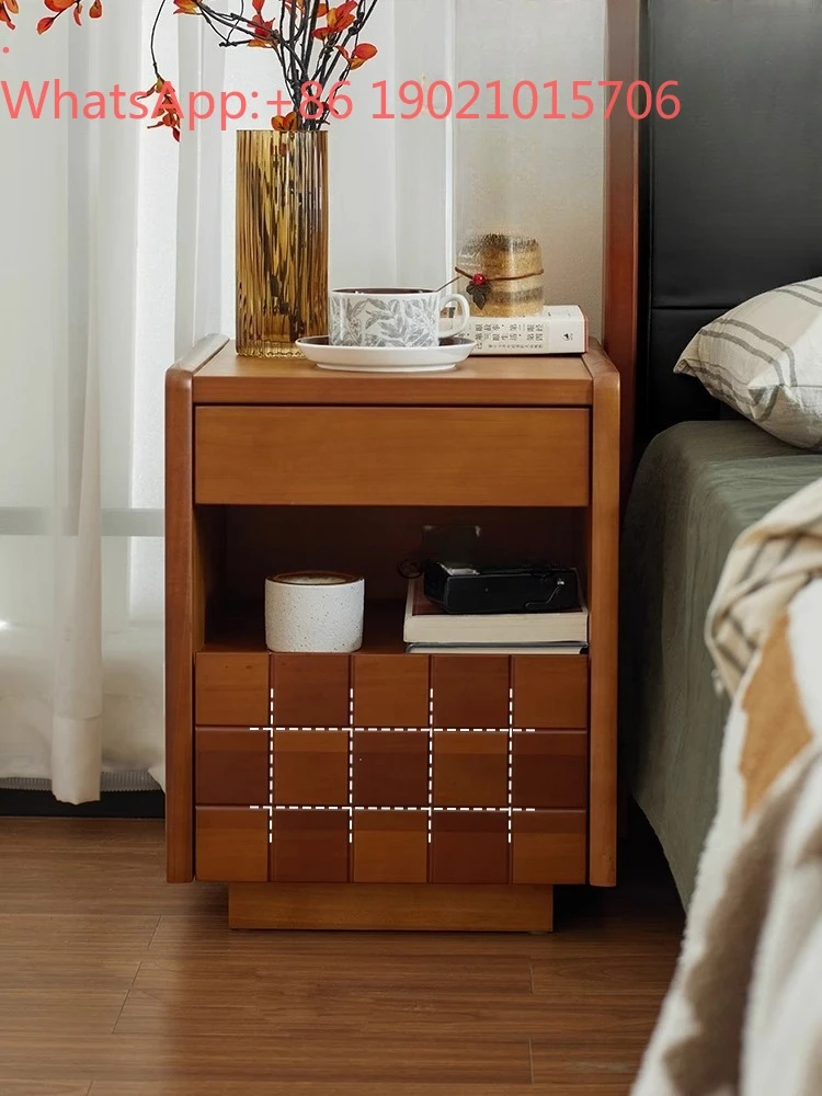CL Retro Bedside Table Bedroom Storage Cabinet Bedside Home Small Ultra-Narrow Storage Cabinet Solid Wood