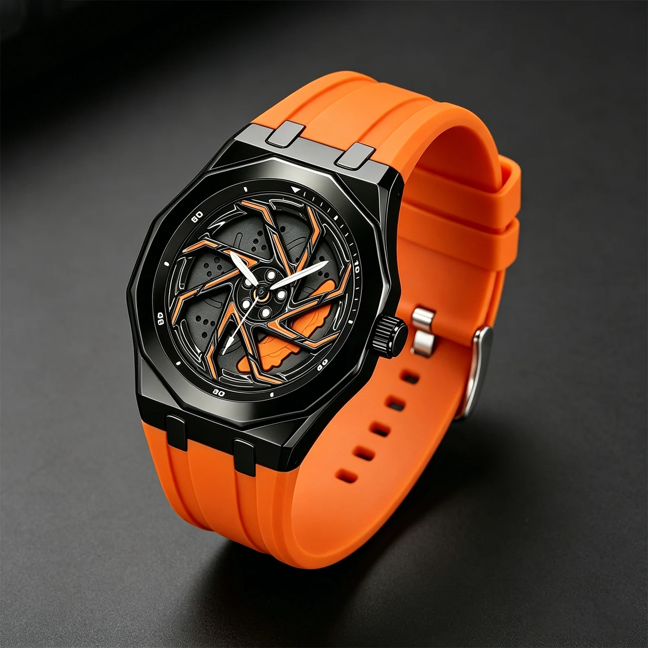 Rotating Wheel Dial Design Men's Fashion Quartz Watch Waterproof Rubber Strap Men's Watch Reloj Hombre