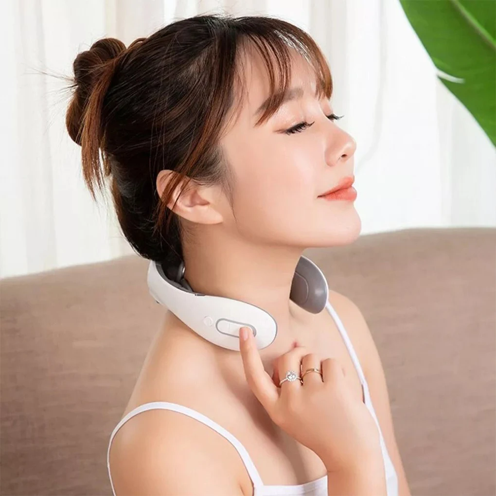 White Lightweight Magnetic Pulse Neck Massager With 6 Heads Ergonomic Massage Instrument Intelligent