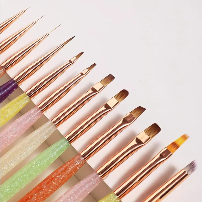 1/12 Uds pincel de uñas colorido cepillo de Gel puntas de dibujo delineador de dibujo pintura pincel acrílico para manicura decoración de pinceles para decoración de uñas