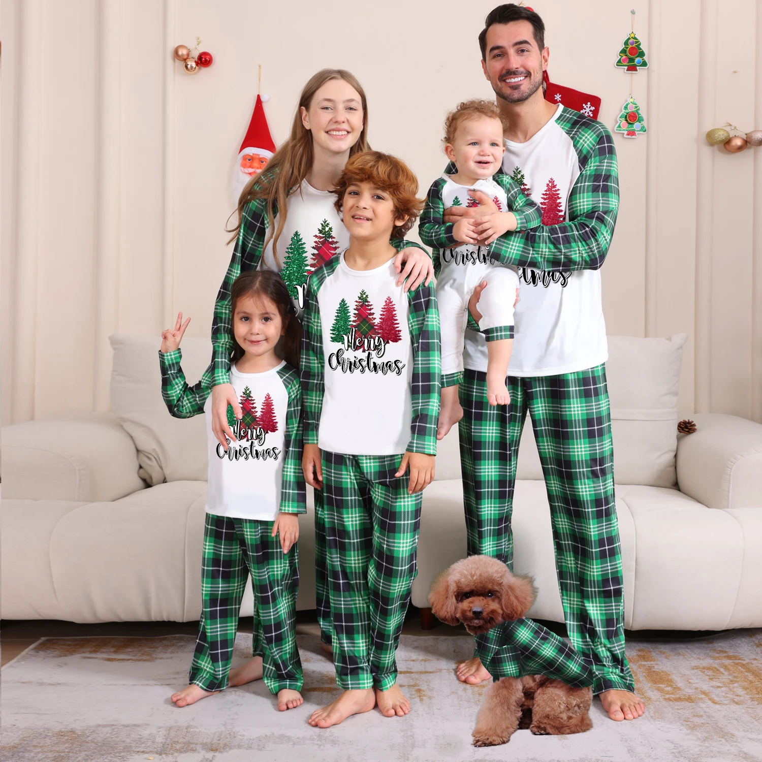 Family Christmas Pajamas Set Santa Tree Plaid Matching Outfit Mother Father Kids New Year's Costumes Soft Pyjamas Xmas Gift
