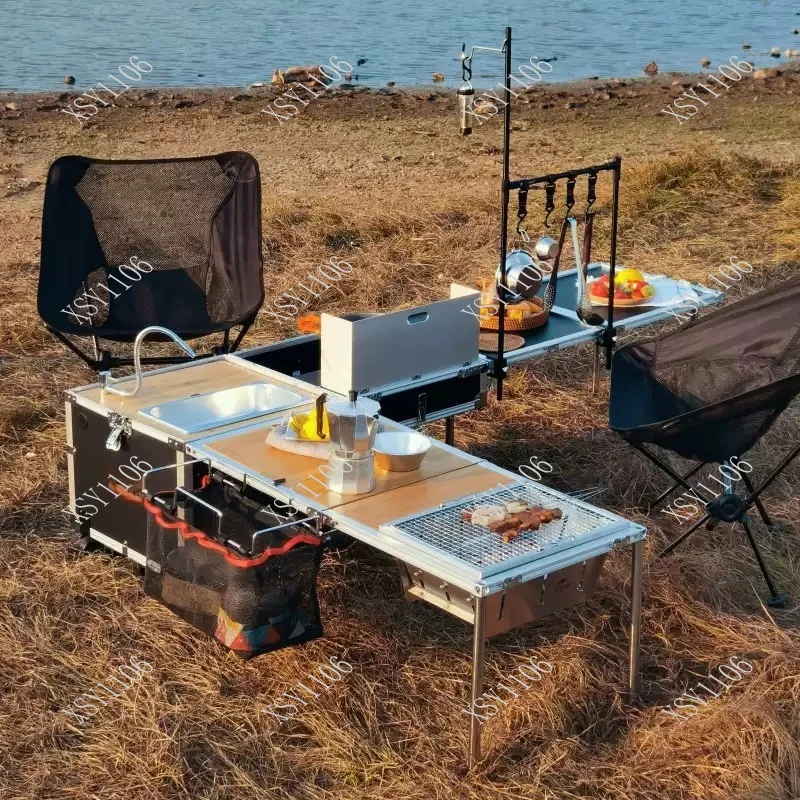 All-in-One Portable Outdoor Kitchen Box Camping Stove Folding Table for Car Travel