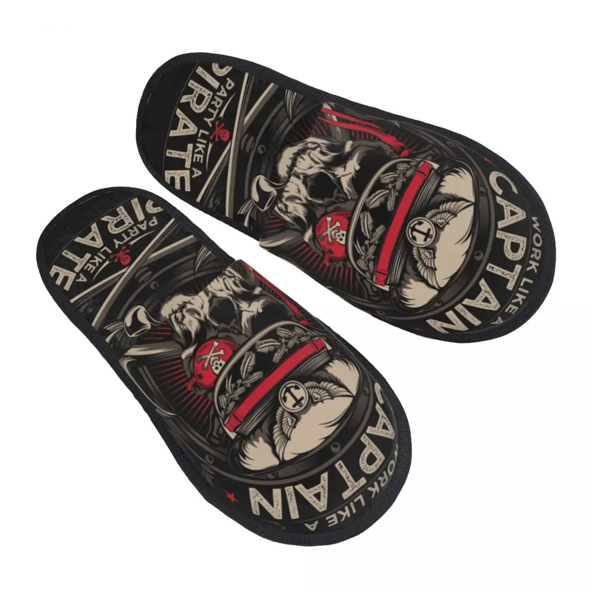 

Work Like A Captain Party Like A Pirate House Slippers Cozy Memory Foam Nautical Skull Sailor Slip On Bedroom Slipper Shoes