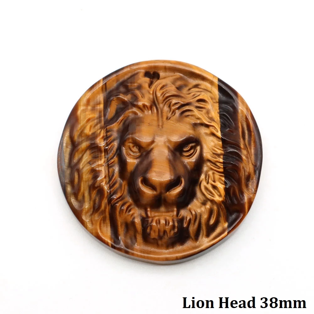 Naturstein Löwenkopf-Anhänger Labradorit Obsidian Tigerauge Geschnitzter Edelstein für Schmuckherstellung DIY Halsketten-Zubehör – Detail 4