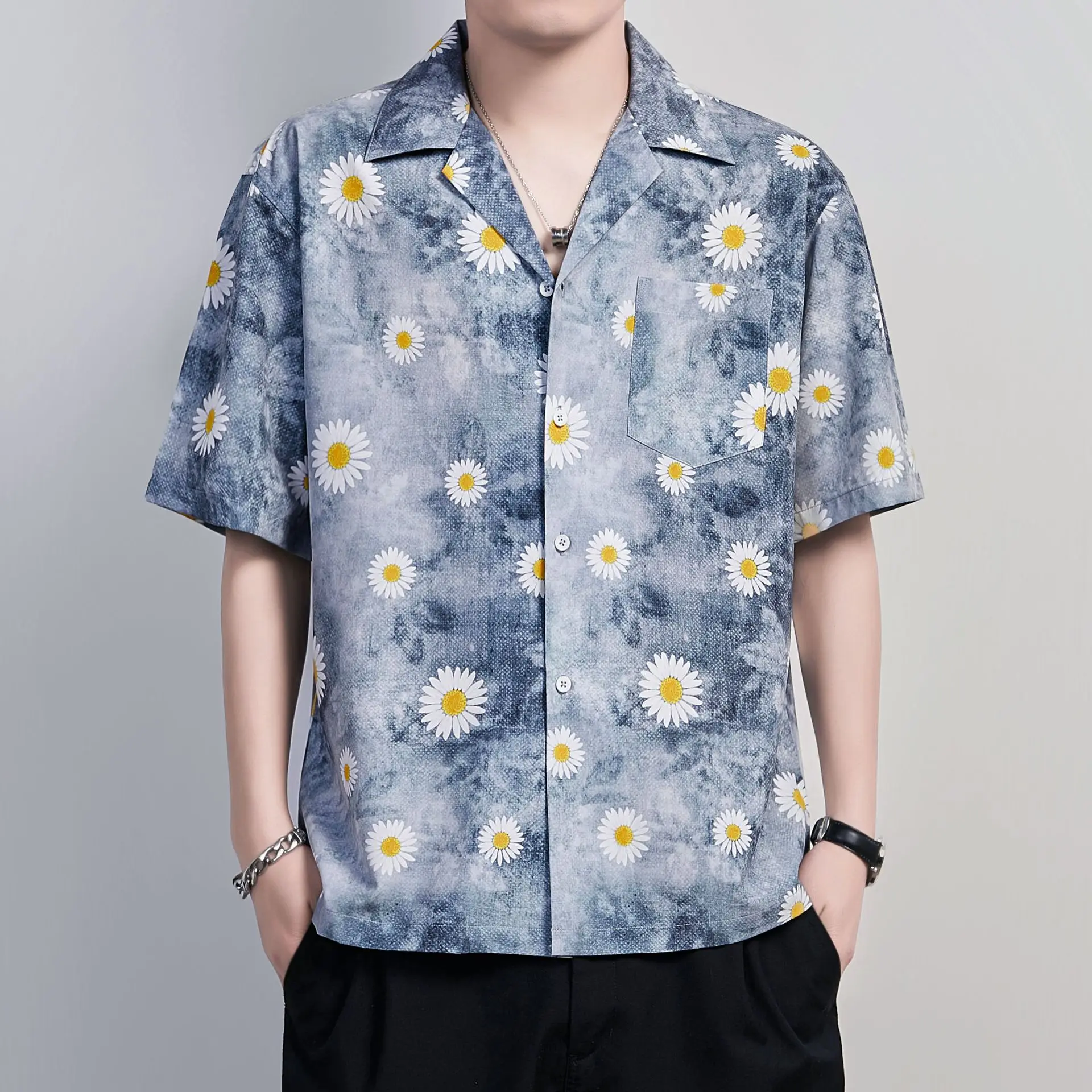 

Men Shirt Loose Casual Business Blouse Male Summer Shirts Men Short Sleeve Print Male Shirt Tops Plus Size Shirt Men Oversized