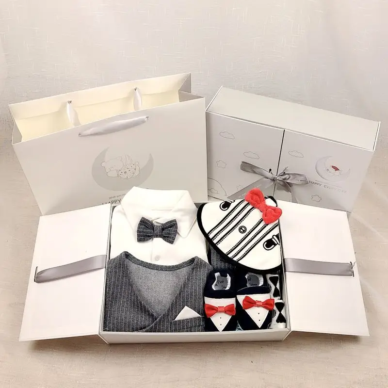 Autumn Spring Baby Boy Gentleman Gift Box Romper Suit for Newborn Birthday Gift