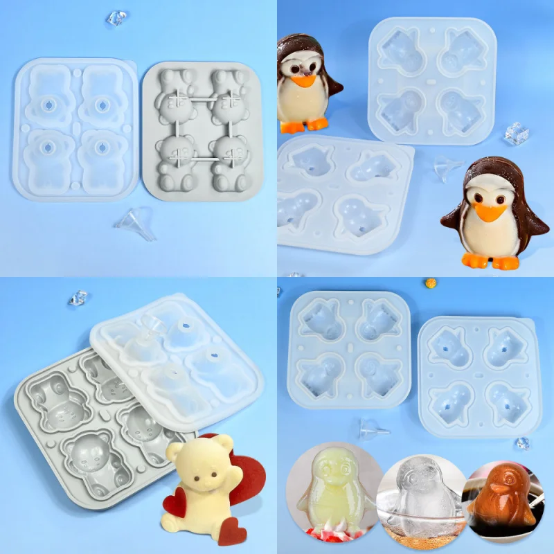 Valentine's Day Three-Dimensional Wave Bear Mousse Mold Little Penguin Pudding Cake Mold Whiskey Ice Cubes Mold