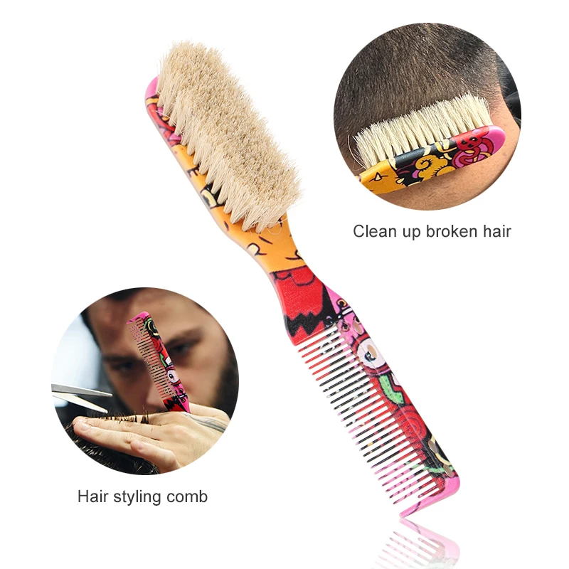 2-in-1 Professional Beard Brush Mustache Salon Cleaning Hair Trimming Tools Oil Head Shape Carving Shaving Double-Sided Comb
