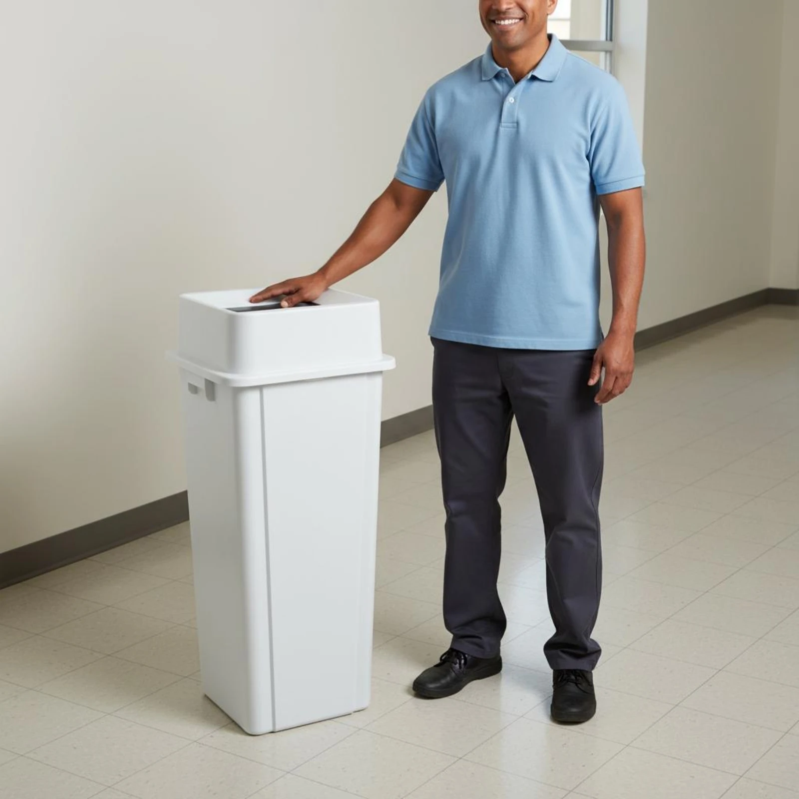 

Swing Lid Trash Bin Thickened Square Trash Can Plastic Garbage Bin Sturdy Household Storage Space-Saving for Commercial