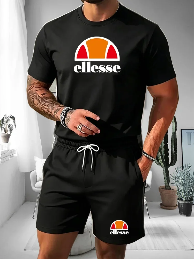 Men's Two-piece Sports Suit Round Neck Short Sleeved Shirt Shorts Set Men's Running Suit Plus Size T-shirt Men's Summer T-shirt