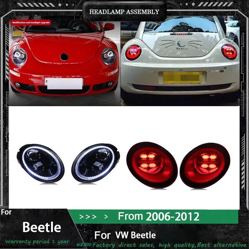 

Автомобильная фара + задний фонарь для VW Beetle, 2006-2012, светодиодная фара DRL, скрытая фара, биксеноновый луч, автомобильные аксессуары