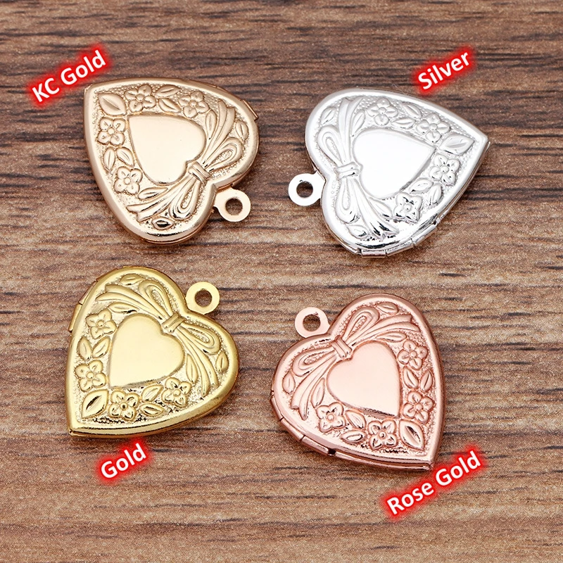 BoYuTe (10 Pieces/Lot) 20mm Heart Shaped Photo Locket Charms Pendant Brass Material Diy Jewelry Accessories Wholesale