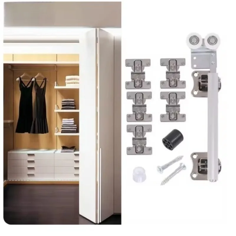 1Set No Bottom Track Wardrobe Bi-fold Sliding Door Roller Wheels Kit For Closet Laundry----NO Any Tracks Included!!!