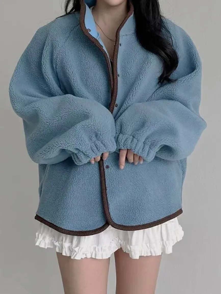 

Шикарная зимняя женская верхняя одежда из хлопка с мехом ягненка, свободная женская верхняя одежда с воротником-стойкой, двойная одежда в стиле ретро