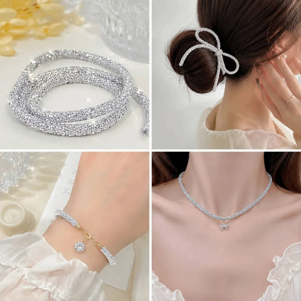 1pcs Shiny Bling Design Rhinestone Tube Cord 8mm Width 5 Yards Length Rhinestone Chain Trim Sequins Rope Ribbon For DIY Decor