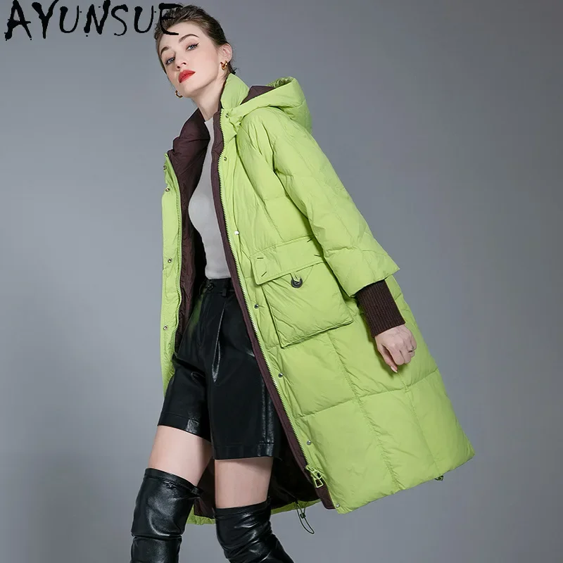 AYUNSUE White Duck Down Puffer Jacket Women Green Long Down Coats High Quality Outerwears Winter Luxury Clothes куртка женская