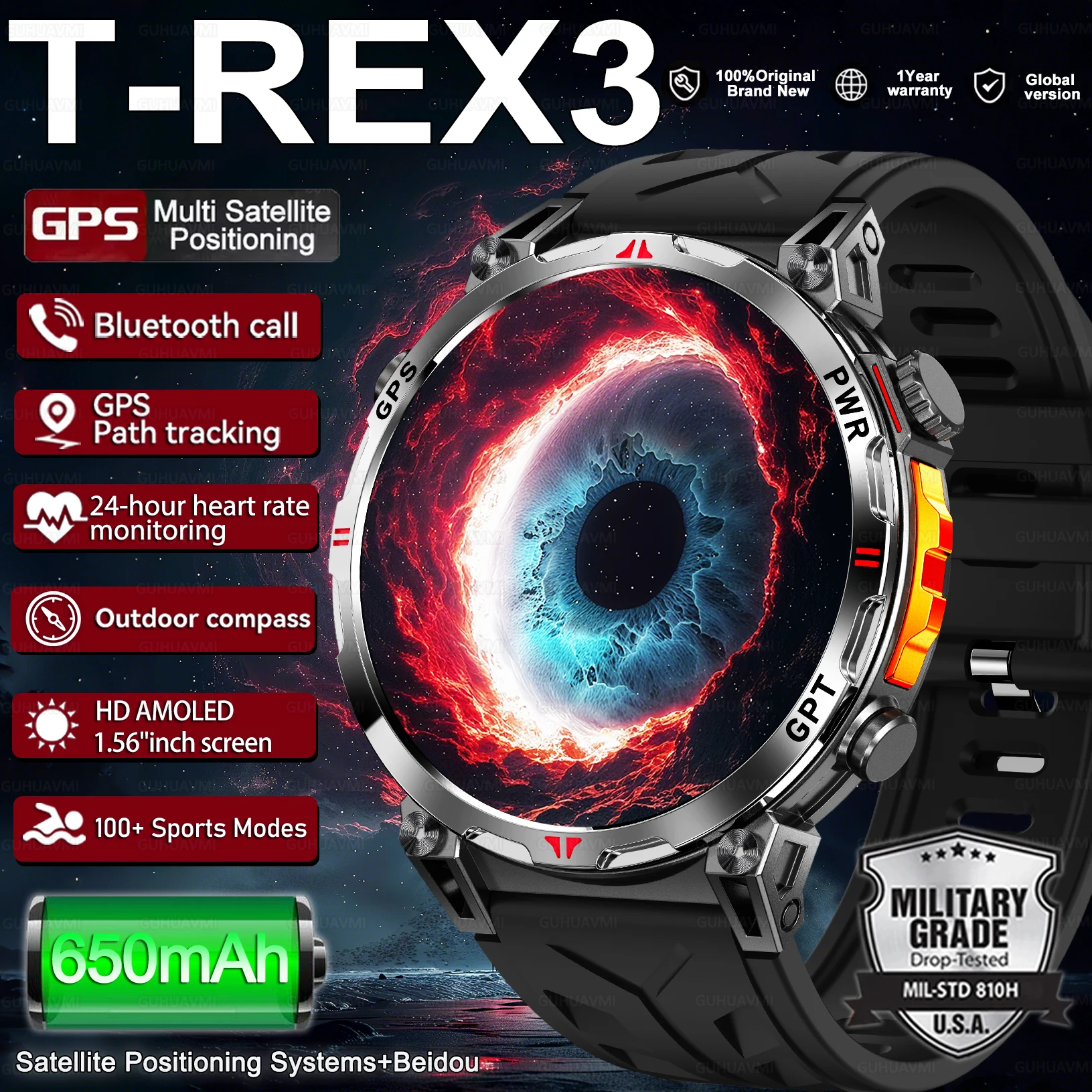 

2025 New HOT Military outdoors GPS SmartWatch Compass IP68Waterproof Tactics Compass Altimeter 100+Sport HD call Smart Watch Men