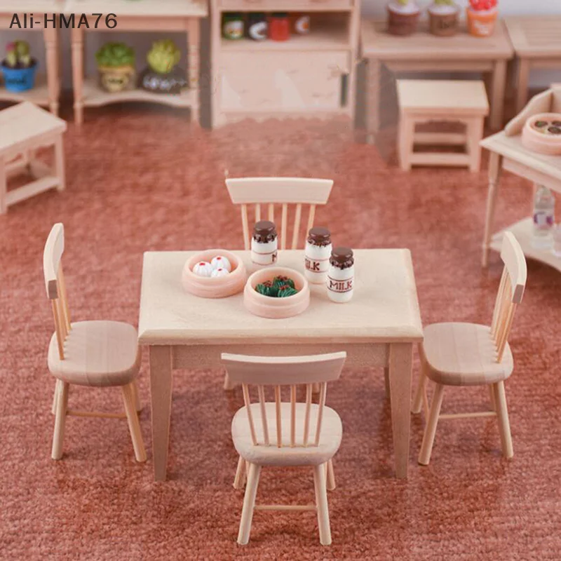 HMA76-1Pc 1/12 Dollhouse Miniature Accessories Wooden Dining Table Chair Simulation Furniture Toy for Children Gift