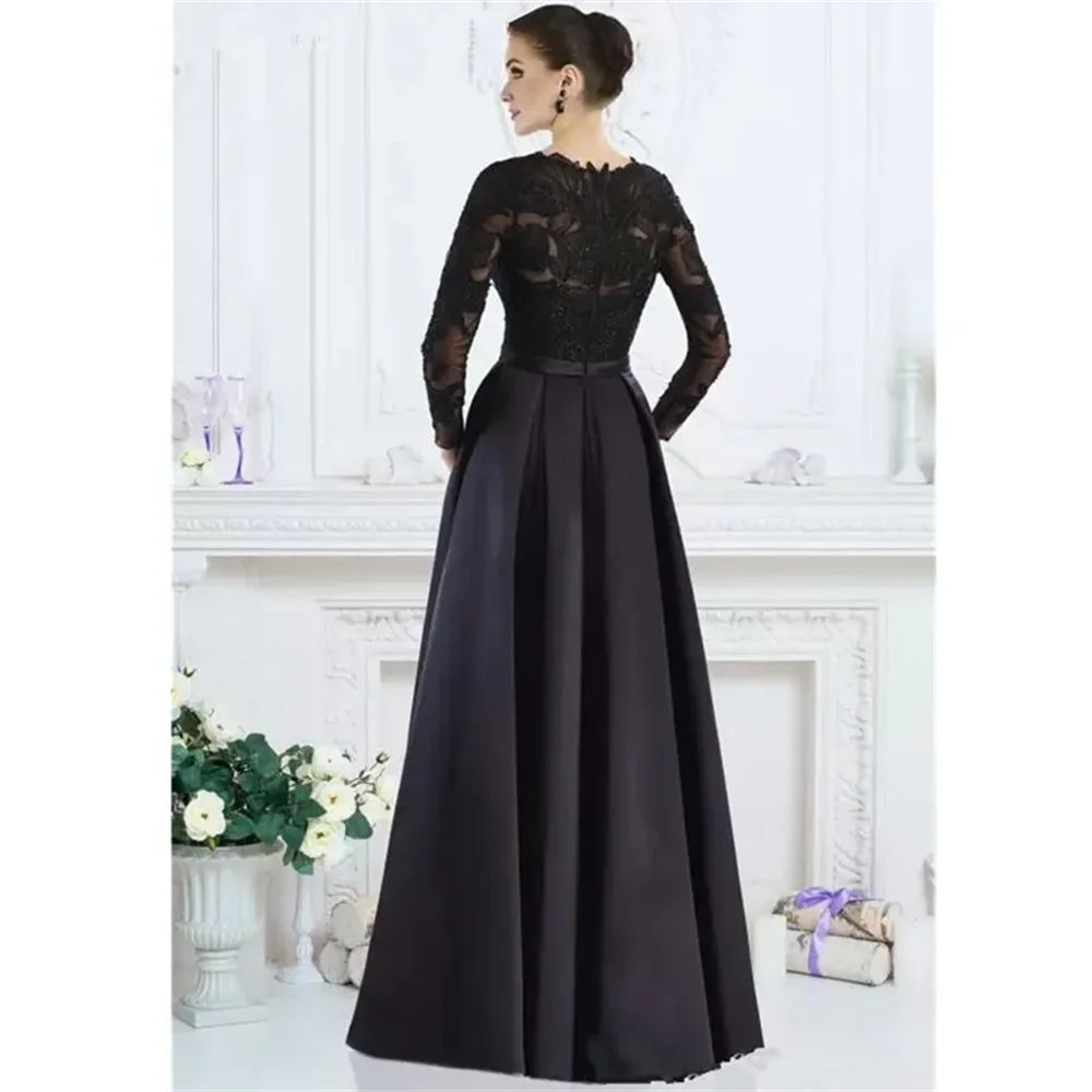 Black Long Sleeves elegant Formal Dress A-Line Jewel Lace Beaded Mother of The Bride Dresses Custom Made