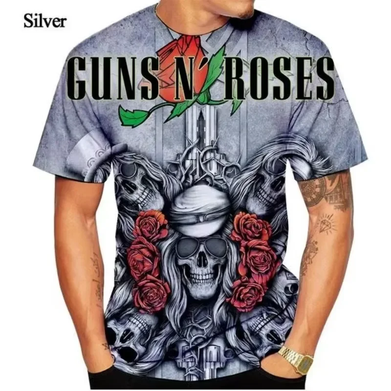 موضة عادية للرجال جديد البنادق ن الورود ثلاثية الأبعاد تي شيرت مطبوع شخصية Harajuku قصيرة الأكمام الهيب هوب الشارع المعتاد تي شيرت بلايز