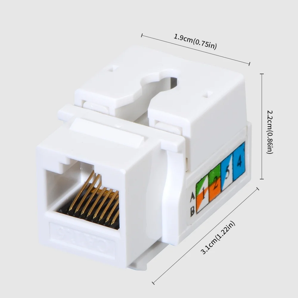 Cat5e/Cat6 90 Degree RJ45 Keystone Jack, Punch Down UTP Modular Jack, Gold Plated Contacts, T568A/B, Fits Wall Plate & Patch Pan