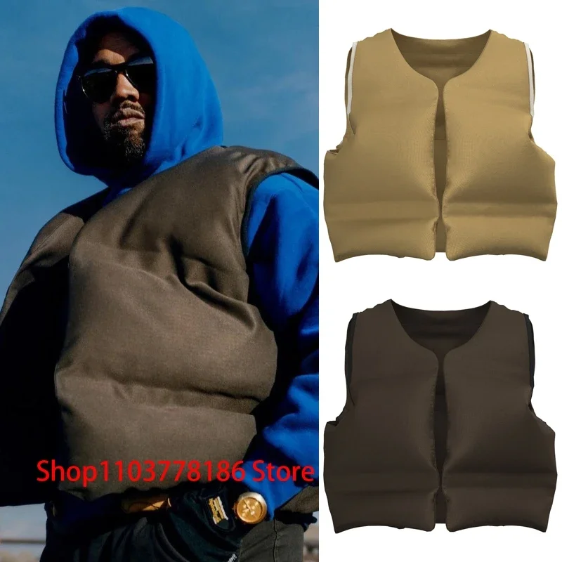 Kanye West Waistcoat Both Sides Wear Vest Fall Winter Thick Coats High Street Hip Hop Loose Season 6 Padded Jacket Men Women