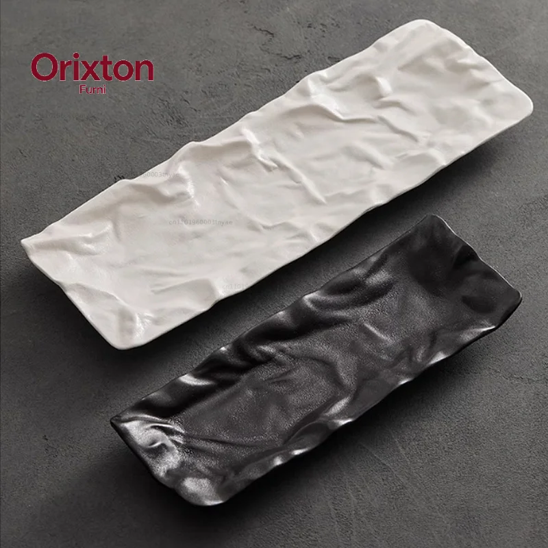 Rectangular Ceramic Plate Wrinkle Frosted Ceramic Sushi Plate Tableware Kitchen Supplies Japanese Main Course Decorative